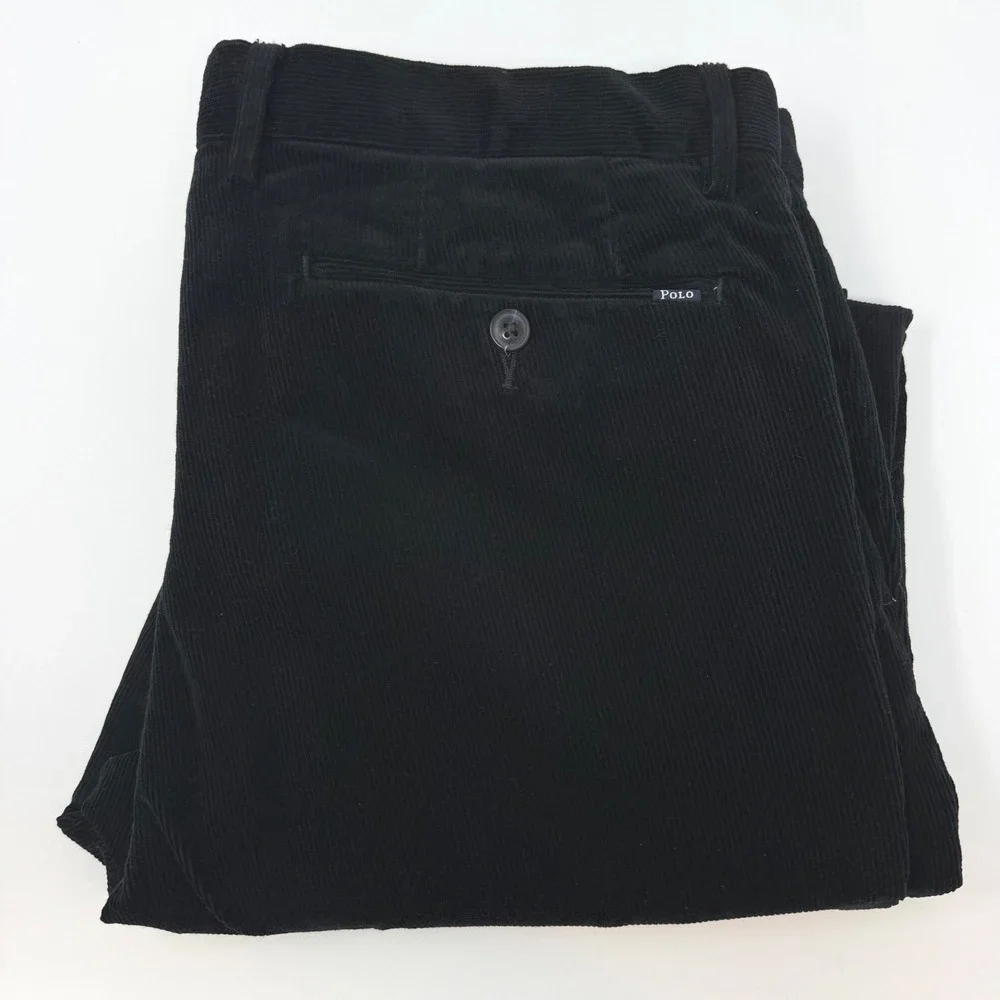 Polo Ralph Lauren Mens‎ 36x32 Black Corduroy Slim Fit Pants Stretch Cotton Wale